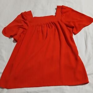 Brina & Em Small Coral Red Square-Gathered-Neck Flutter-Sleeve A Line Top